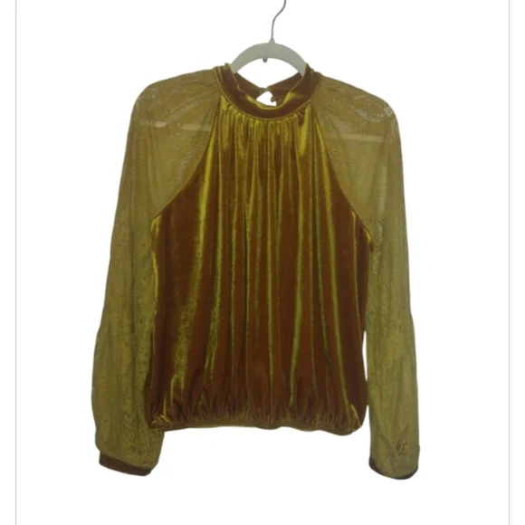 Free People Mustard Velvet Lace Blouse - Picture 6 of 6